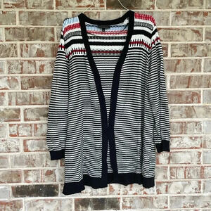Retrology Striped Rayon Polyester Open Lapel Cardigan Sweater
